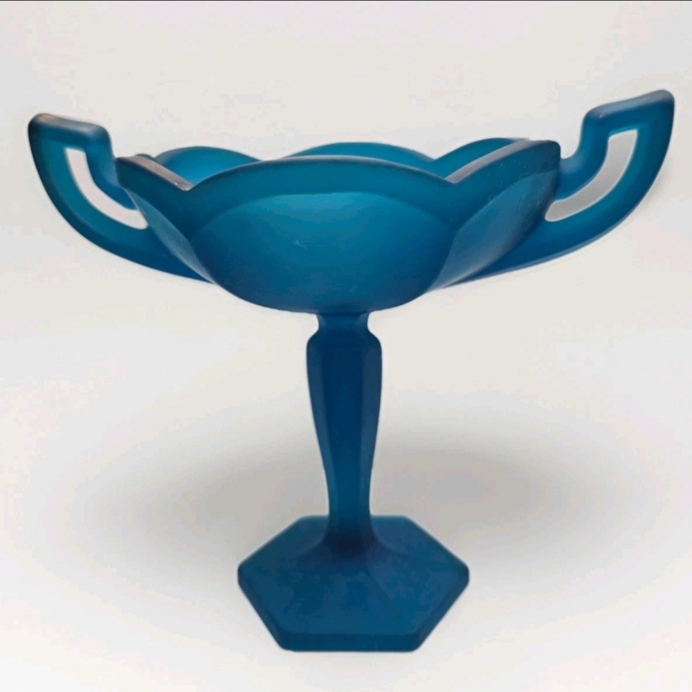 Vintage Westmoreland Blue Mist Glass Compote Pedestal Bowl